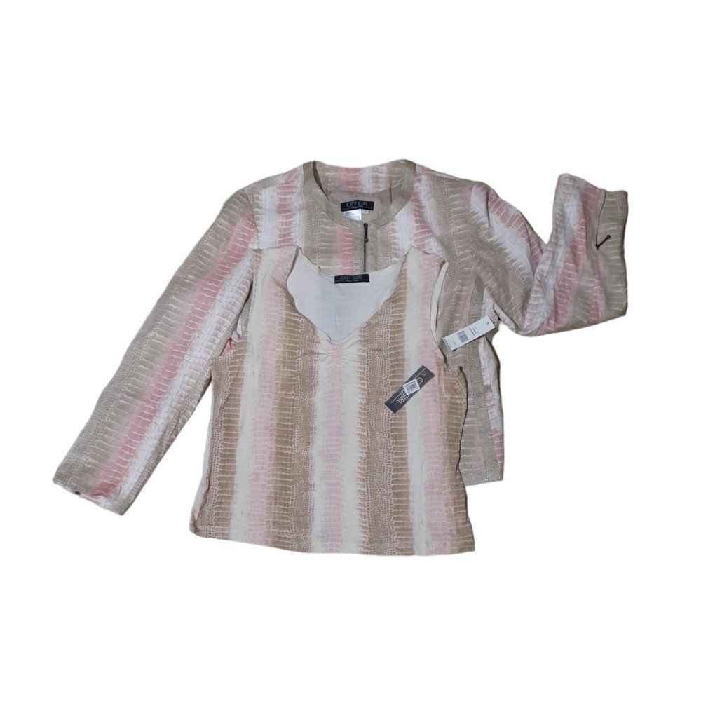 City Girl 2 Pc Women's set Jacket & Blouse Snake Print Pink Multi Color Sz Large